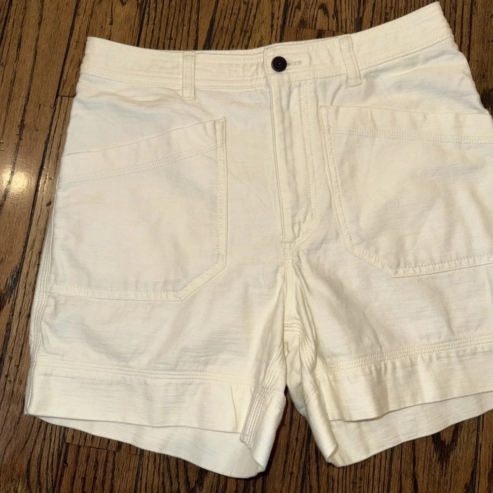 Patagonia Women Sz 6 Off White High Rise Zip Stretch Pockets Texture Shorts 5